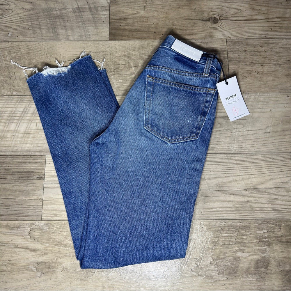 $265 NWT RE/DONE 70s Stove Pipe High Rise Button Fly Knee Rip Jeans Size 25 - Picture 11 of 15